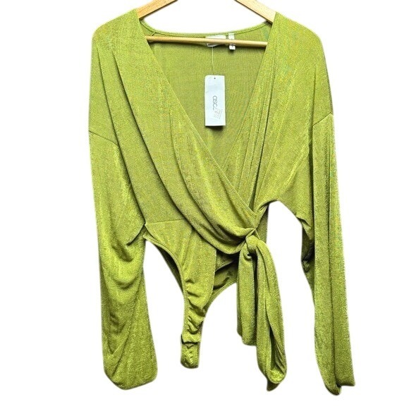 ASOS Tops - ASOS DESIGN slinky wrap over bodysuit in olive NWT Sz 6